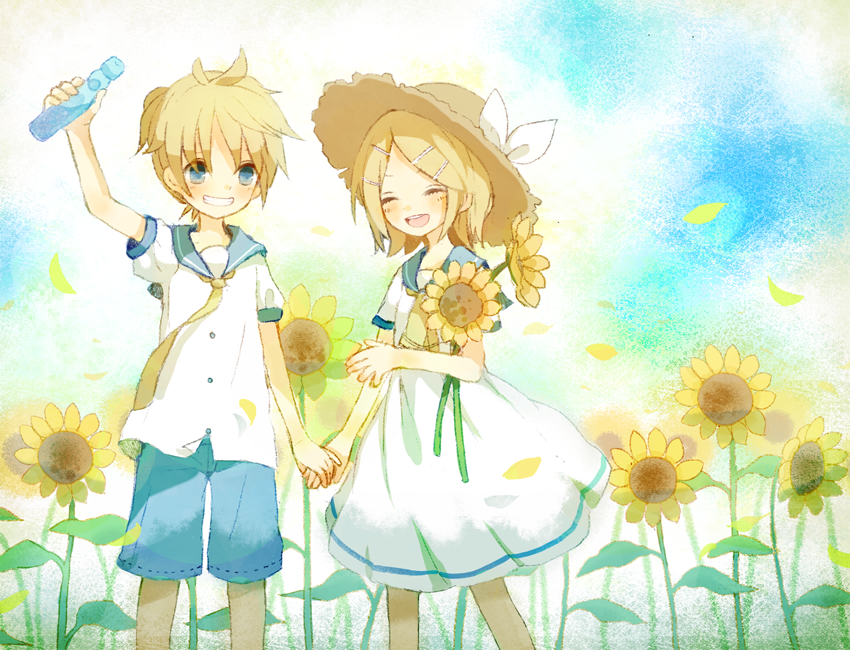 镜音双子向日葵水手服彩绘二次元