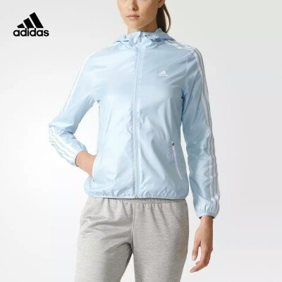 adidas 阿迪达斯 运动型格 女子 梭织茄克 冰晶蓝 AY4034