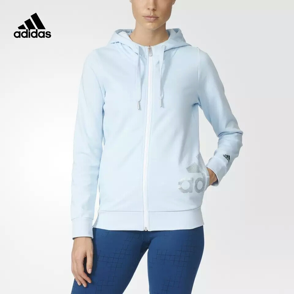 adidas 阿迪达斯 运动型格 女子 针织茄克 冰晶蓝 AY3651