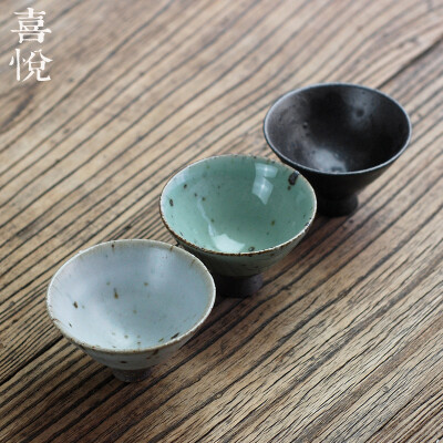 喜悦茶铺 粗陶品茗杯 全手工斗笠杯盏 普洱茶陶瓷杯子 多选