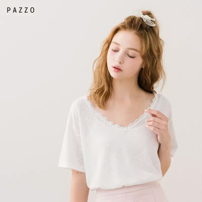 │PAZZO│SWEET P40003324 MIT 蕾丝滚边V领上衣