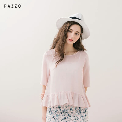 │PAZZO│SWEET P40002913 夏日清新小荷葉棉麻上衣