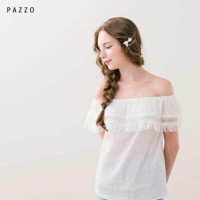 │PAZZO│SWEET P40003233 BOHO CHIC一字领流苏上衣