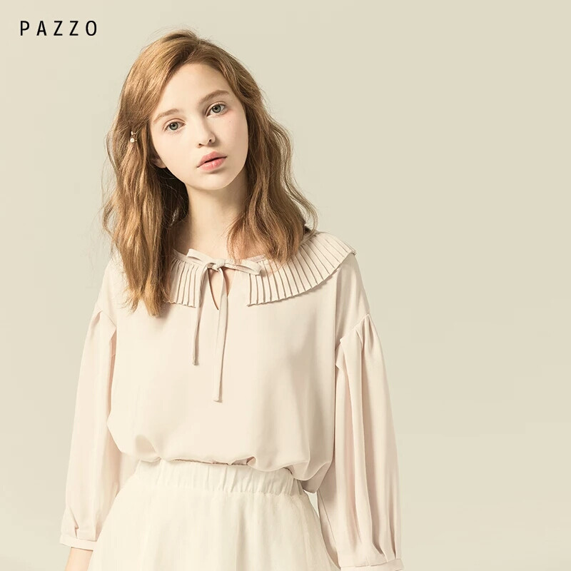 │PAZZO│SWEET P40003336 甜蜜氛围百褶领绑带上衣