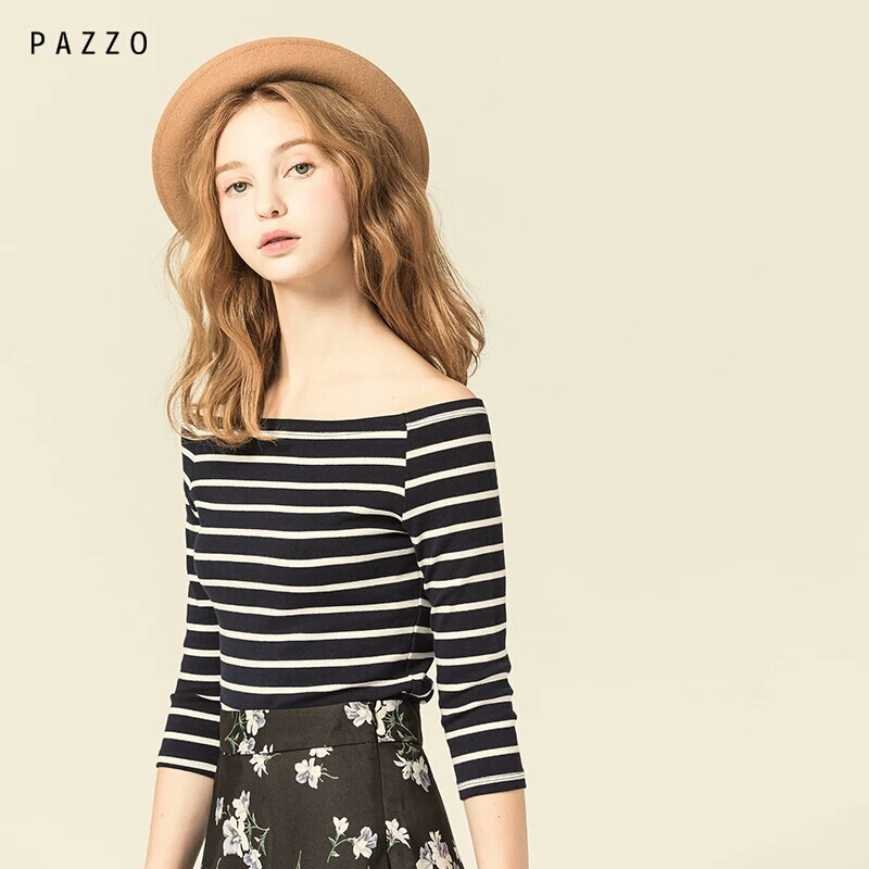 │PAZZO│SWEET P40003310 MIT 微甜BASIC条纹平口合身上衣