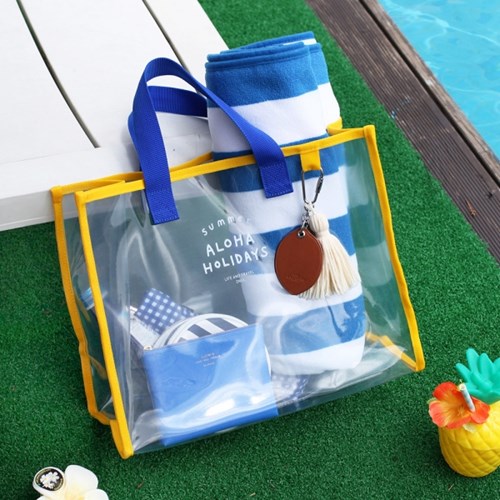 韩国2nul 夏日透明沙滩包 游泳专用包 泳衣收纳包手提包