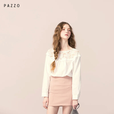 │PAZZO│SWEET P40002425 SWEET GIRL透肌感蕾丝花边荷叶上衣