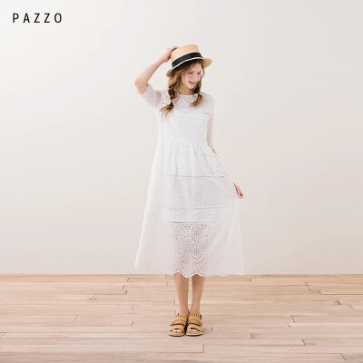 │PAZZO│SWEET P40201385 清新蕾丝织花长版连衣裙