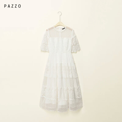 │PAZZO│P40201474 法式優雅蕾絲拼接長連衣裙