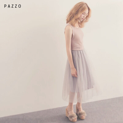 │PAZZO│SWEET P40101245 梦幻飘逸波浪摆松紧纱裙