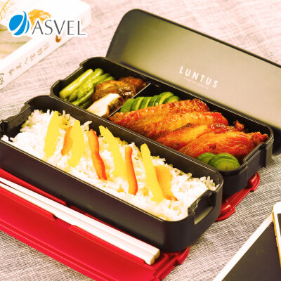 日本ASVEL饭盒 双层分格塑料可微波炉 学生带午餐寿司日式便当盒