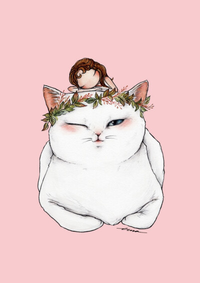 我和猫咪 画师Luna插画作品