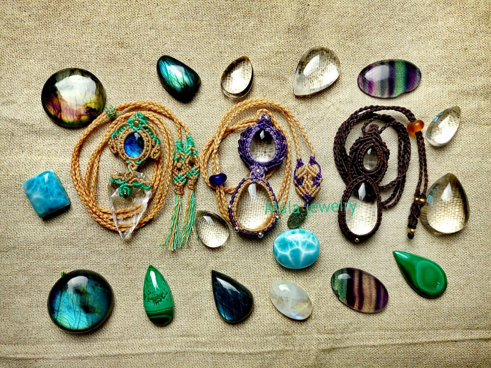 天然石结绳首饰macrame jewelry with all kind of stones.