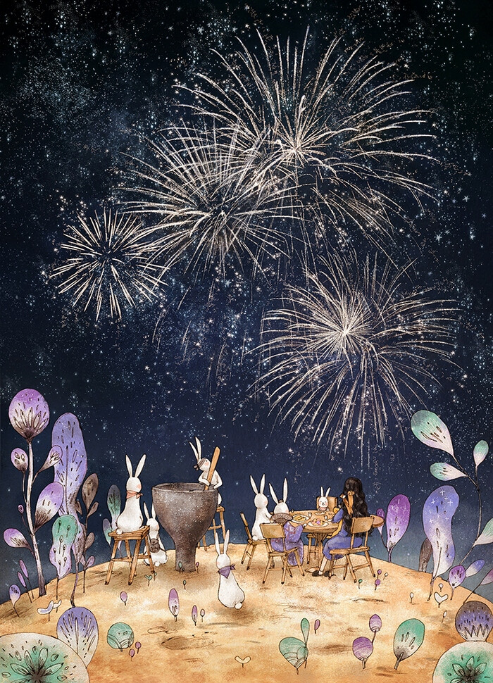 月亮的幻想_月球的盛宴 ~ 来自韩国插画家Aeppol 的「森林女孩日记-2016」系列插画。