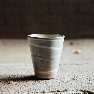 日本进口灶师刷毛目釉面刷痕手工杯茶杯 水杯 日式古风茶杯酒具