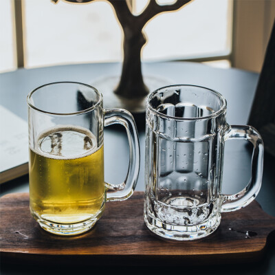 无铅透明耐热加厚玻璃啤酒杯子创意条纹超大号水杯 饮料杯 果汁杯