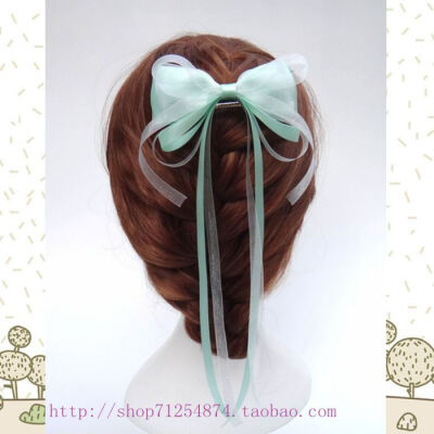 定制 原创手工发饰 小清新蝴蝶结发夹 甜美头饰小龙女复古装超仙长飘带