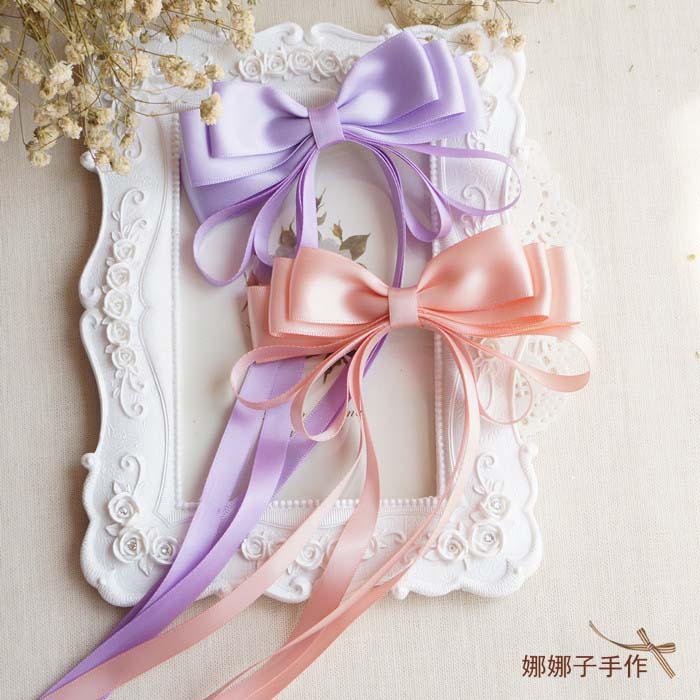 【娜娜子】韩版蝴蝶结长飘带发饰 原创纯手工发夹头饰多色可选