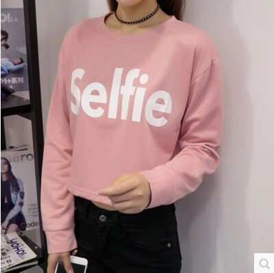 16秋季新款韩版学院小清新polo字母短款园领显瘦长袖带领子T恤女
