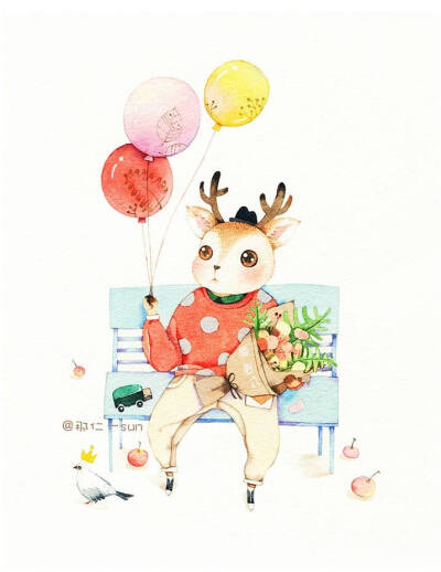 动物水彩-鹿baby
