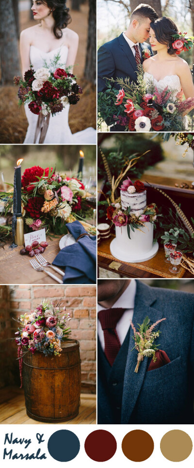 navy blue and marsala autumn wedding ideas