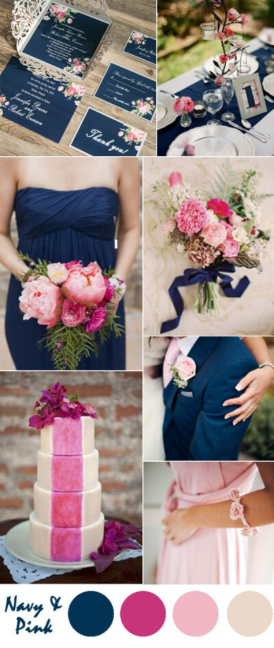 navy blue and pastel pink country wedding ideas