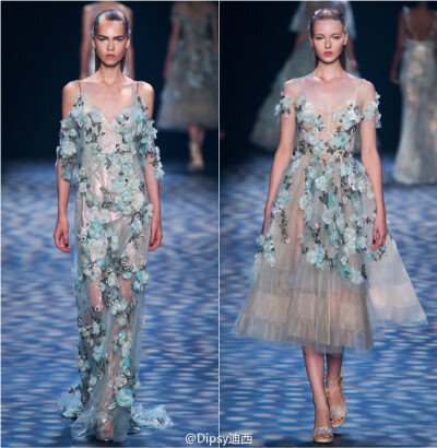 Marchesa S/S 2017｜Always是纽约时装周上最不食人间烟火的仙衣仙裙，永远离不开花朵花园的Marchesa这次描绘的是透过各色镜片玻片看花园，阳光会折射出七彩的光泽于各种花朵之上，变幻莫测好生梦幻～