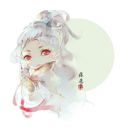 古风 美男 原创 插画 中秋兔子 Q版 【画师：痕迹】