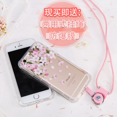 爱极客樱花iPhone6手机壳防摔气囊苹果6s plus硅胶套女款挂绳挂脖