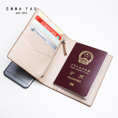 EMMA YAO 女式真皮护照包 男式牛皮证件包 时尚韩版护照夹 护照本