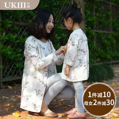 UKIII亲子装秋装2016薄款母女装韩版亚麻碎花开衫母女亲子外套