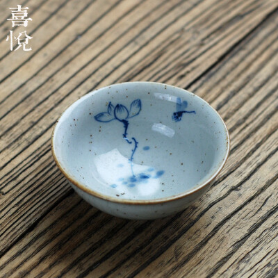 喜悦茶盘 手绘品茗杯 青花陶瓷杯子 功夫茶具 戏莲