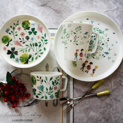 三月鸢尾花园系列清新北欧陶瓷早餐饭碗汤碗碟子马克杯咖啡杯套装
