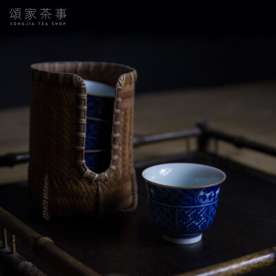 日本五良大甫 日式茶席品杯 青花品茗杯 单杯 主人杯 仿古品茗杯