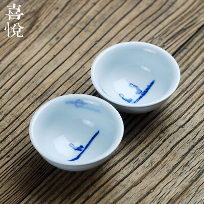 喜悦茶盘 陶瓷品茗杯 手绘普洱茶禅意杯子 功夫茶杯 对望