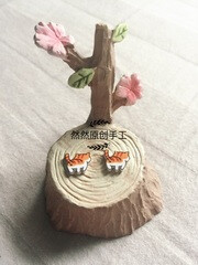 手工DIY热缩片耳钉未滴胶半成品可爱清新甜美黄色小猫咪特价包邮