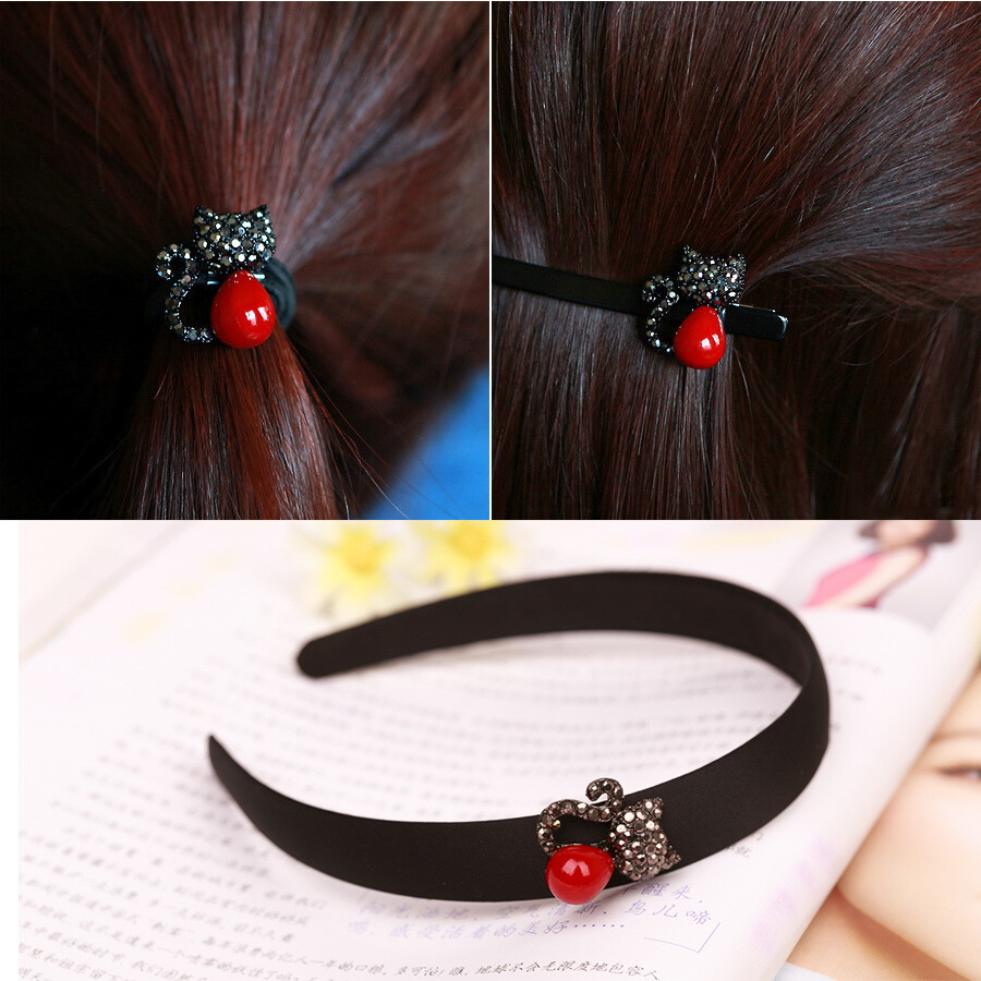 可爱猫咪黑色头箍韩国发圈发绳头绳发饰夹子发卡橡皮筋 发夹 发箍