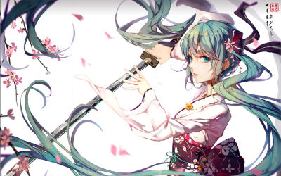 初音未来 樱花 日本 公主殿下 唯美 剑 和风