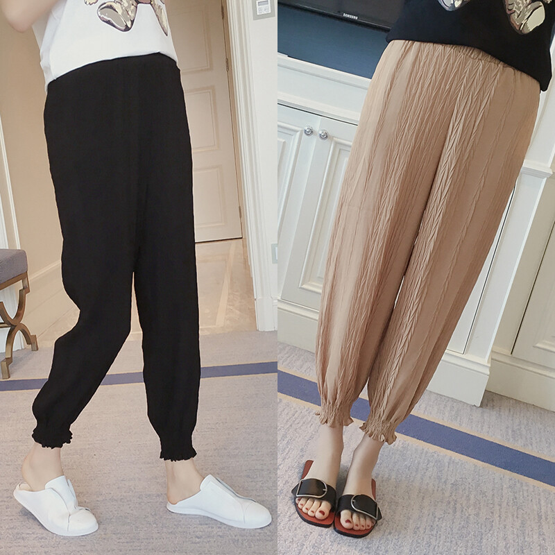 2016夏季新款韩版女装 松紧小脚雪纺宽松灯笼裤女 褶皱薄款哈伦裤