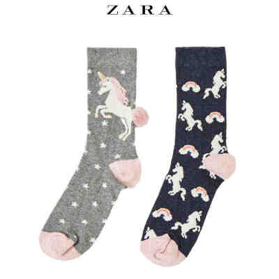 ZARA 童装 两双装独角兽花纹短袜