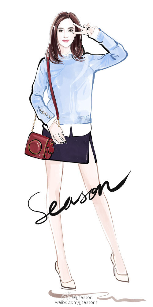 #jjseason插画# #season街拍插画# -----#纽约时装周# 大幂幂@杨幂 携手@MichaelKors 清新粉嫩过生日。O青春偶像杨幂