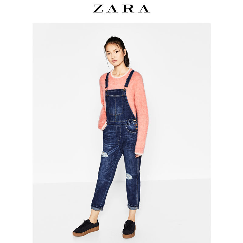 ZARA TRF 女装 剪洞吊裆牛仔背带裤