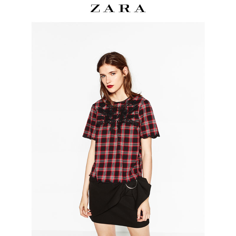 ZARA 女装 刺绣格纹罩衫