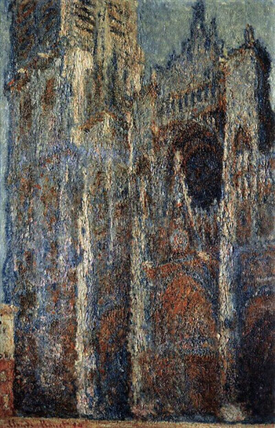 莫奈。Rouen Cathedral, Evening（《卢昂大教堂》），1894，Oil on canvas，100x65cm，Pushkin Museum，Moscow.油画风景