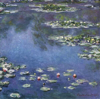 莫奈 Water Lilies（《睡莲》），1906，Oil on canvas，88x93cm，Art Institute，Chicago.油画风景