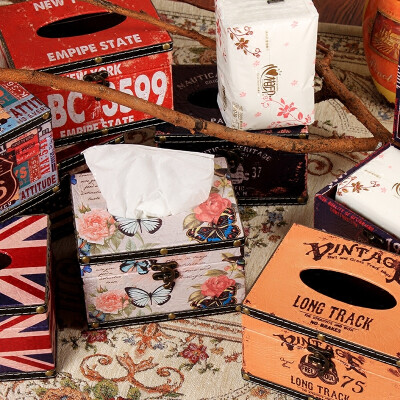 欧式美式米字旗复古纸巾盒创意抽纸盒皮质家用客厅纸巾抽餐巾纸盒