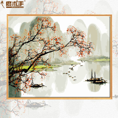 魔术手diy数字油画水墨山水客厅风景花卉大幅手绘填色画秋染丽江