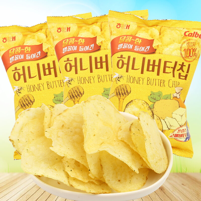 韩国薯片进口零食海太蜂蜜黄油薯片calbee土豆脆片休闲食品60g*3