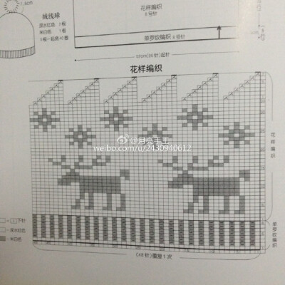 #棒针帽子 小鹿帽子 图解#分享一款棒针的帽子 小鹿图案很可爱哦