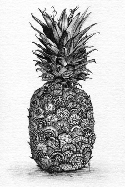 Pineapple. Print of Pen and Ink with Graphite. Zentangle inspired. WHY I NEED FINE POINT PENSS: